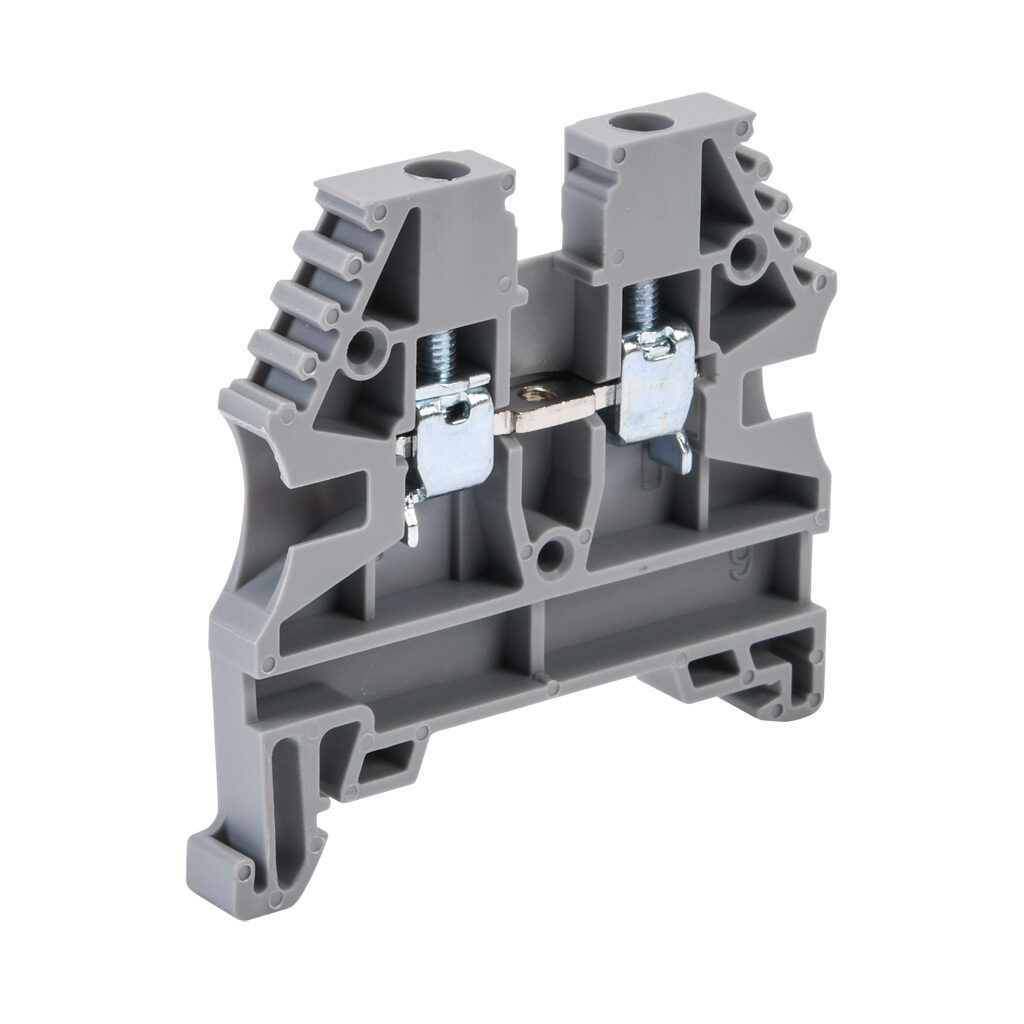 KN-T12GRY-100 - Konnect-It screw single-level feedthrough terminal block, accepts wire size 26-12 AWG, gray, 20A, 35mm DIN rail mount, 100kA SCCR. Package of 100. For use with jumpers KN-2J12, KN-3J12, KN-4J12 and KN-10J12.