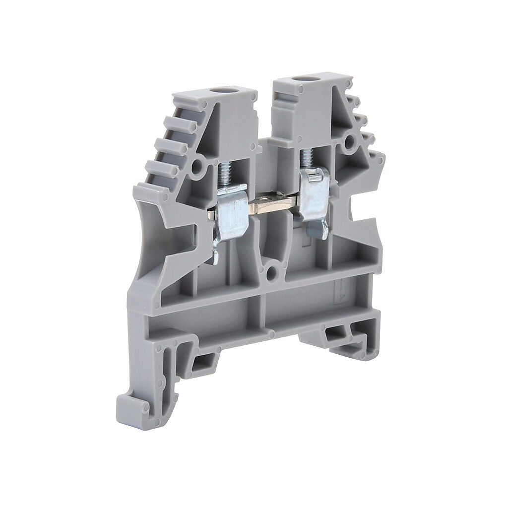 KN-T12GRY-25 - Konnect-It screw single-level feedthrough terminal block, accepts wire size 26-12 AWG, gray, 20A, 35mm DIN rail mount, 100kA SCCR. Package of 25. For use with jumpers KN-2J12, KN-3J12, KN-4J12 and KN-10J12.