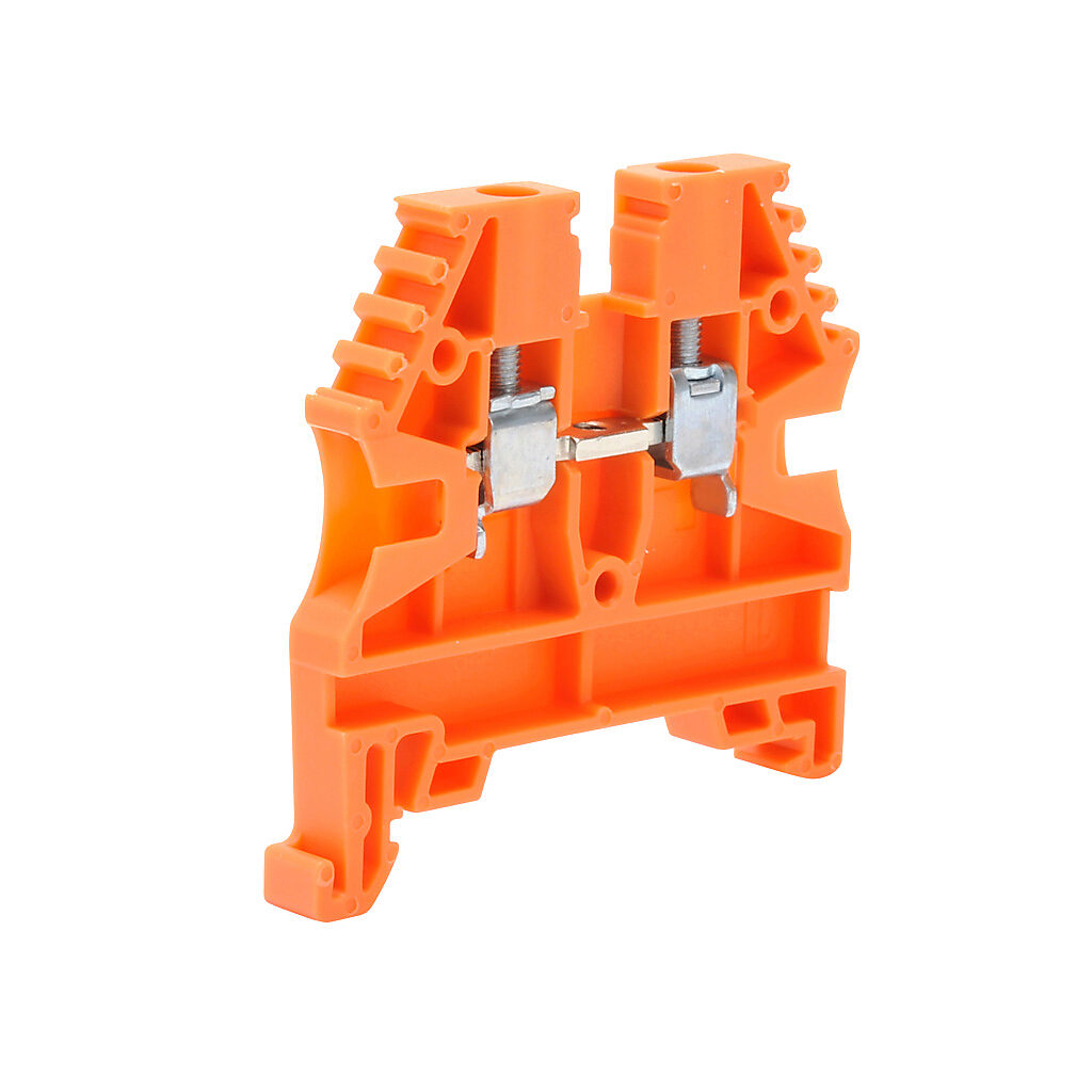 KN-T12ORG-25 - Konnect-It screw single-level feedthrough terminal block, accepts wire size 26-12 AWG, orange, 20A, 35mm DIN rail mount, 100kA SCCR. Package of 25. For use with jumpers KN-2J12, KN-3J12, KN-4J12 and KN-10J12.