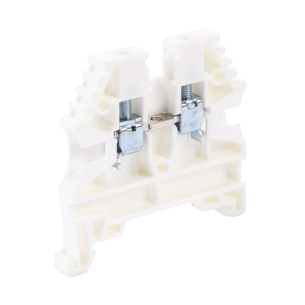 KN-T12WHT-100 - Konnect-It screw single-level feedthrough terminal block, accepts wire size 26-12 AWG, white, 20A, 35mm DIN rail mount, 100kA SCCR. Package of 100. For use with jumpers KN-2J12, KN-3J12, KN-4J12 and KN-10J12.