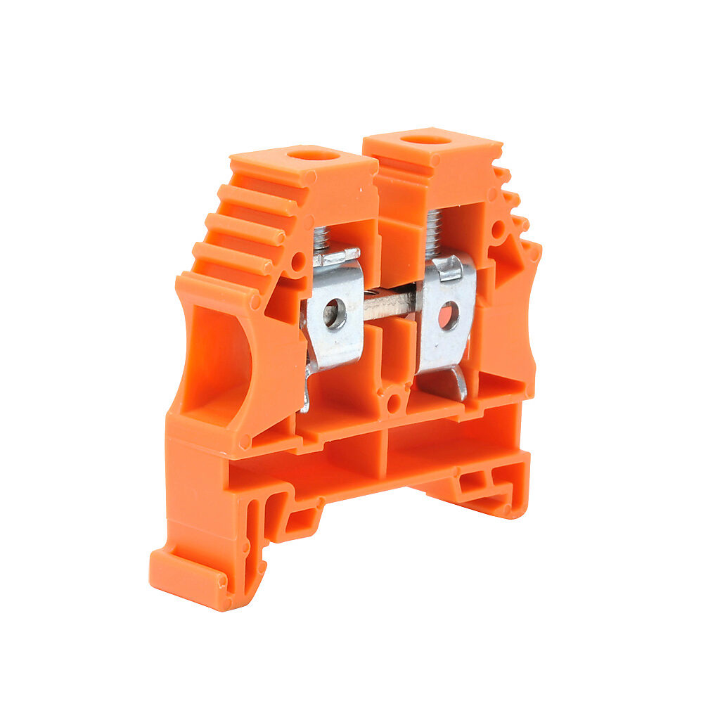 KN-T6ORG-25 - Konnect-It screw single-level feedthrough terminal block, accepts wire size 16-6 AWG, orange, 65A, 35mm DIN rail mount, 100kA SCCR. Package of 25. For use with jumpers KN-2J6, KN-3J6, KN-4J6 and KN-10J6.