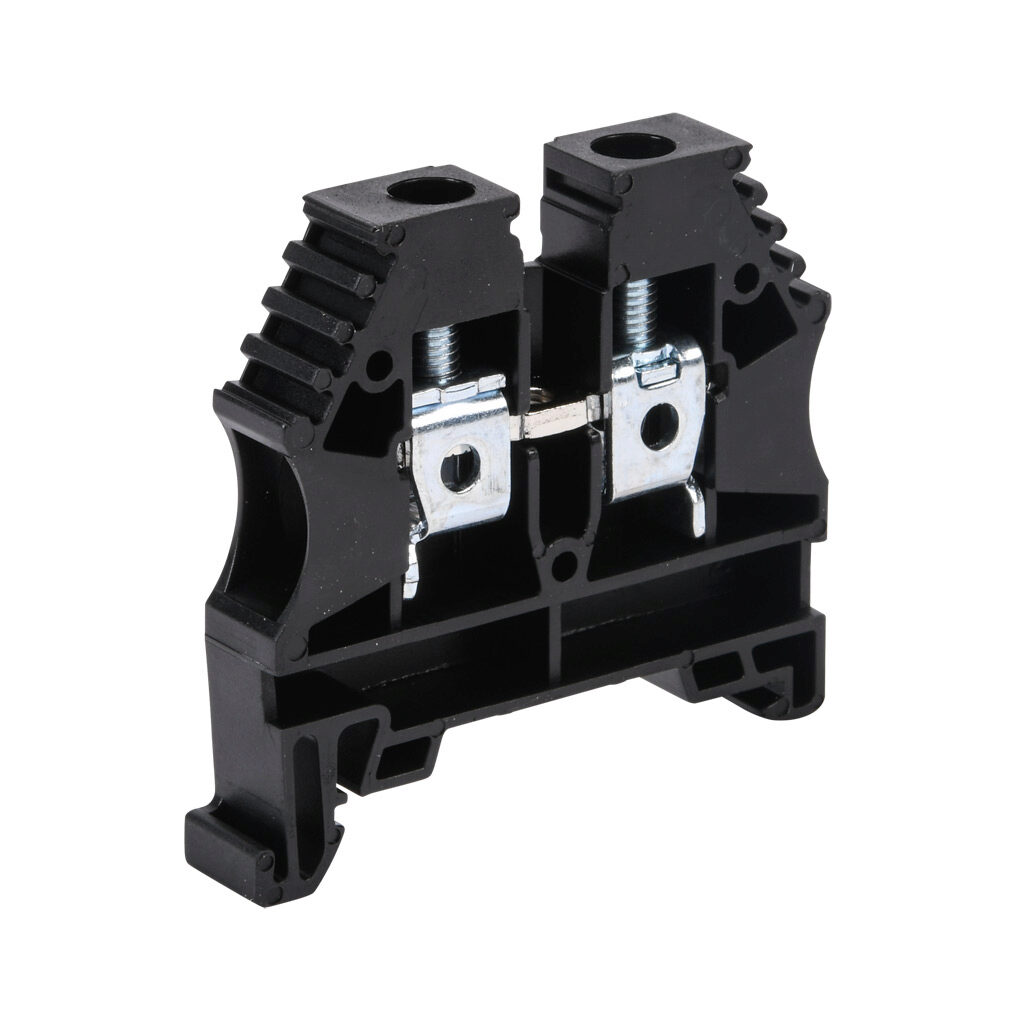 KN-T8BLK-60 - Konnect-It screw single-level feedthrough terminal block, accepts wire size 26-8 AWG, black, 50A, 35mm DIN rail mount, 100kA SCCR. Package of 60. For use with jumpers KN-2J8, KN-3J8, KN-4J8 and KN-10J8.
