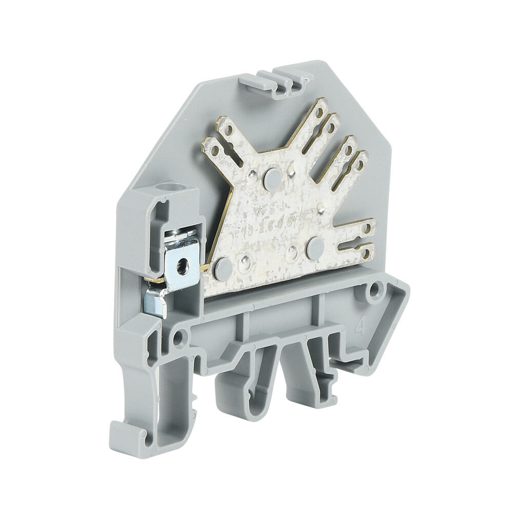 KN-VFS4-20 - Konnect-It quick connect/screw feedthrough terminal block, single-level, 8-2.8mm or 4-6.3mm connections, 1 screw terminal, accepts wire size 28-12 AWG, gray, 23A, 600 VAC/VDC, 35mm DIN rail mount. Package of 20.