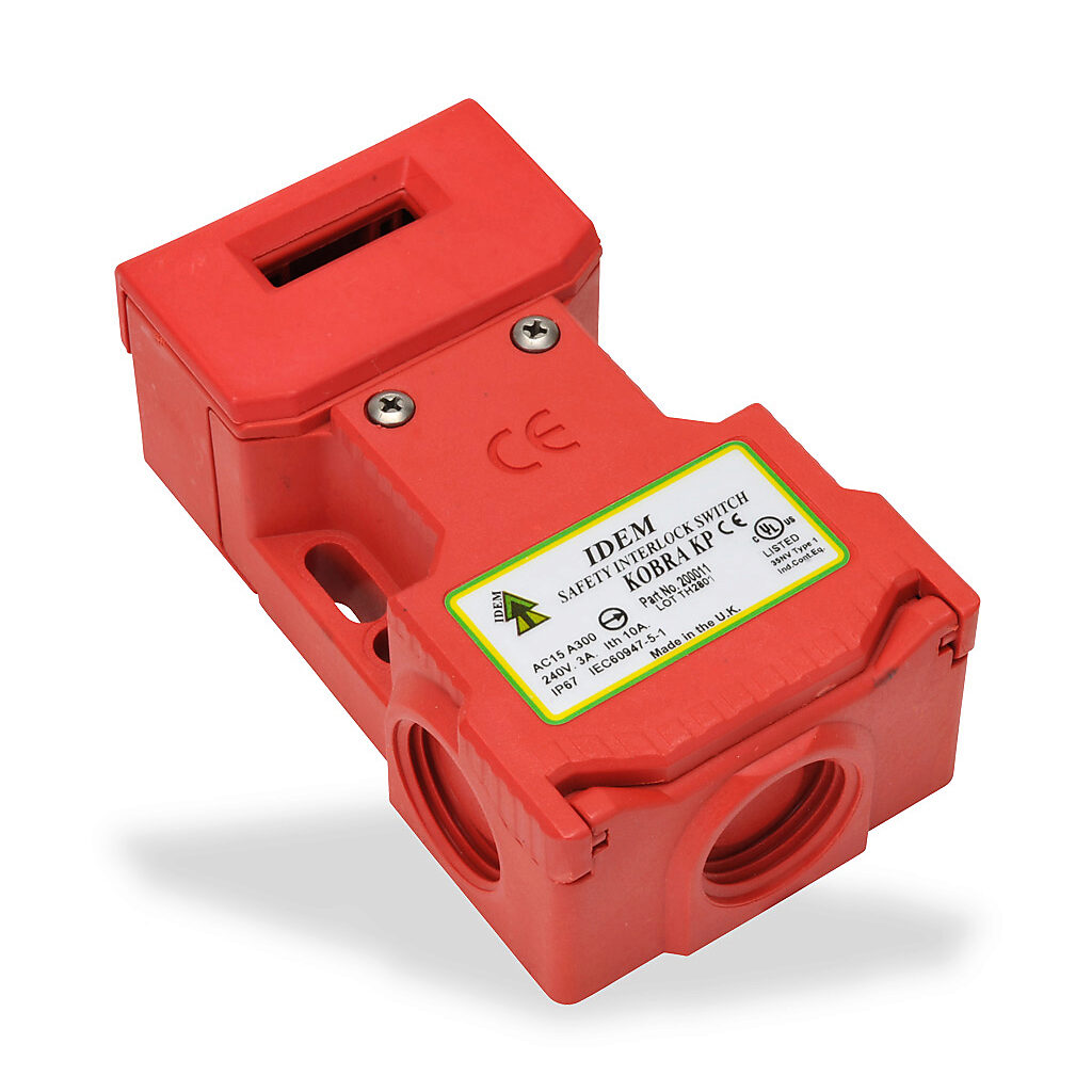 KP-200011 - IDEM safety switch, tongue (key) interlock, 180-degree adjustable head, (2) N.C. safety output(s), (2) N.O. monitoring output(s), 58 x 100 x 34mm, plastic body, plastic head.