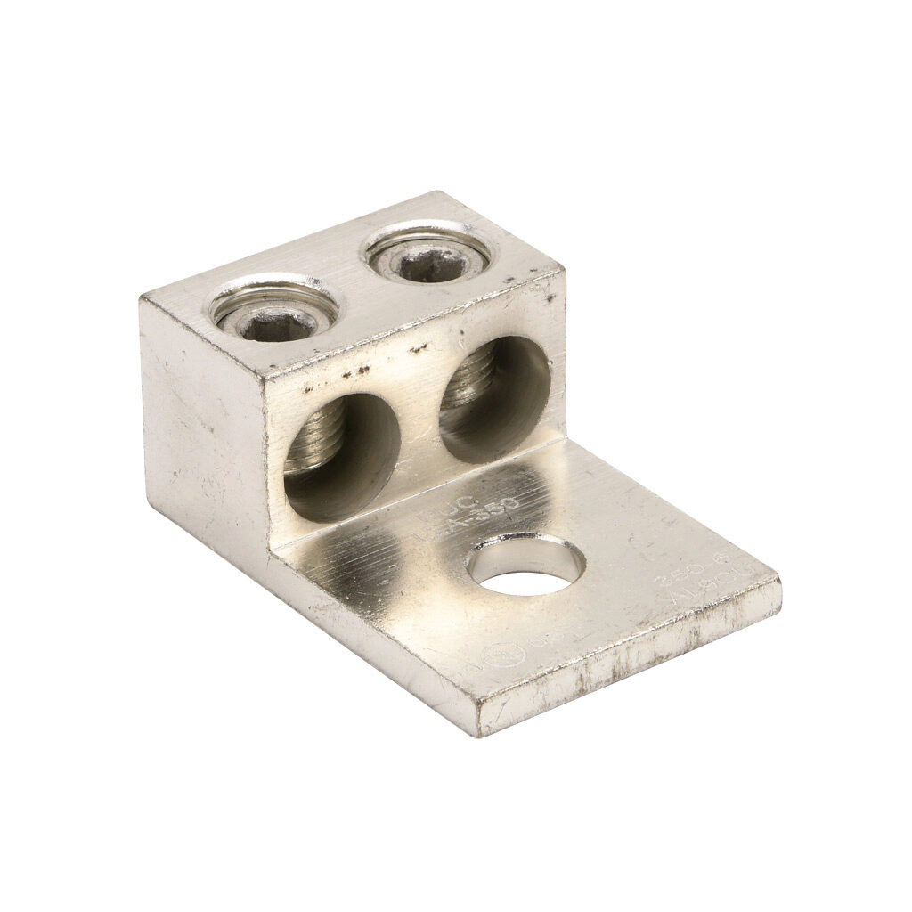 L2A-350-1 - Penn-Union mechanical lug, box type, tin-plated aluminum, 600V, 2 openings, (1) 6 AWG stranded copper or aluminum-350 MCM copper or aluminum, AL9CU.