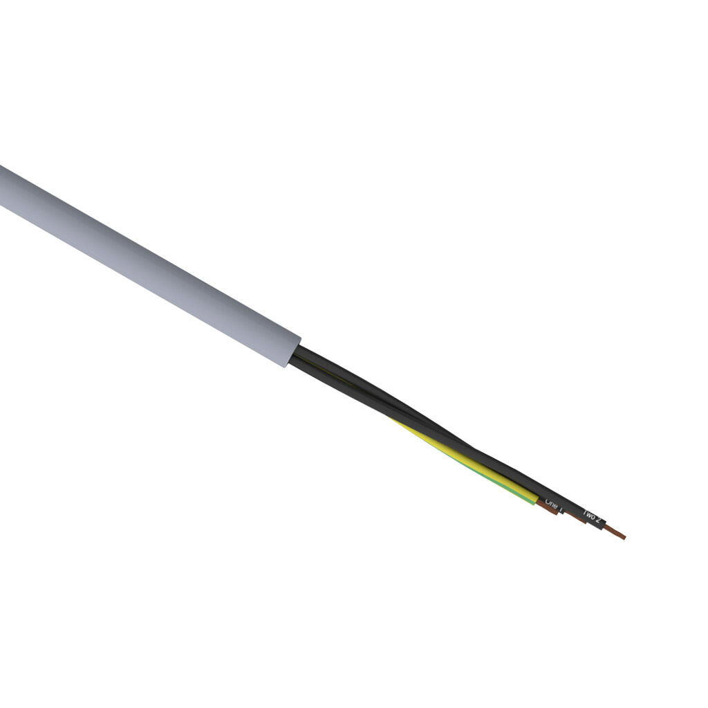 L601203-1 - Lapp OLFLEX 190 flexible control cable, unshielded, 3 conductors (includes ground), 12 AWG, bare copper, PVC conductor insulation material, black with white numbers and green/yellow ground, thermoplastic polymer jacket, gray, cut to le...