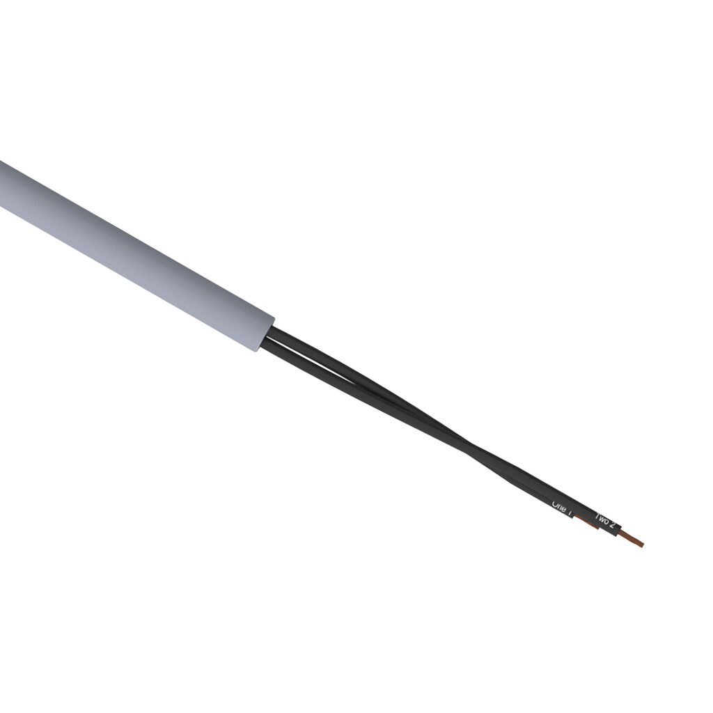 L601802-1 - Lapp OLFLEX 190 flexible control cable, unshielded, 2 conductors, 18 AWG, bare copper, PVC conductor insulation material, black with white numbers, thermoplastic polymer jacket, gray, cut to length.
