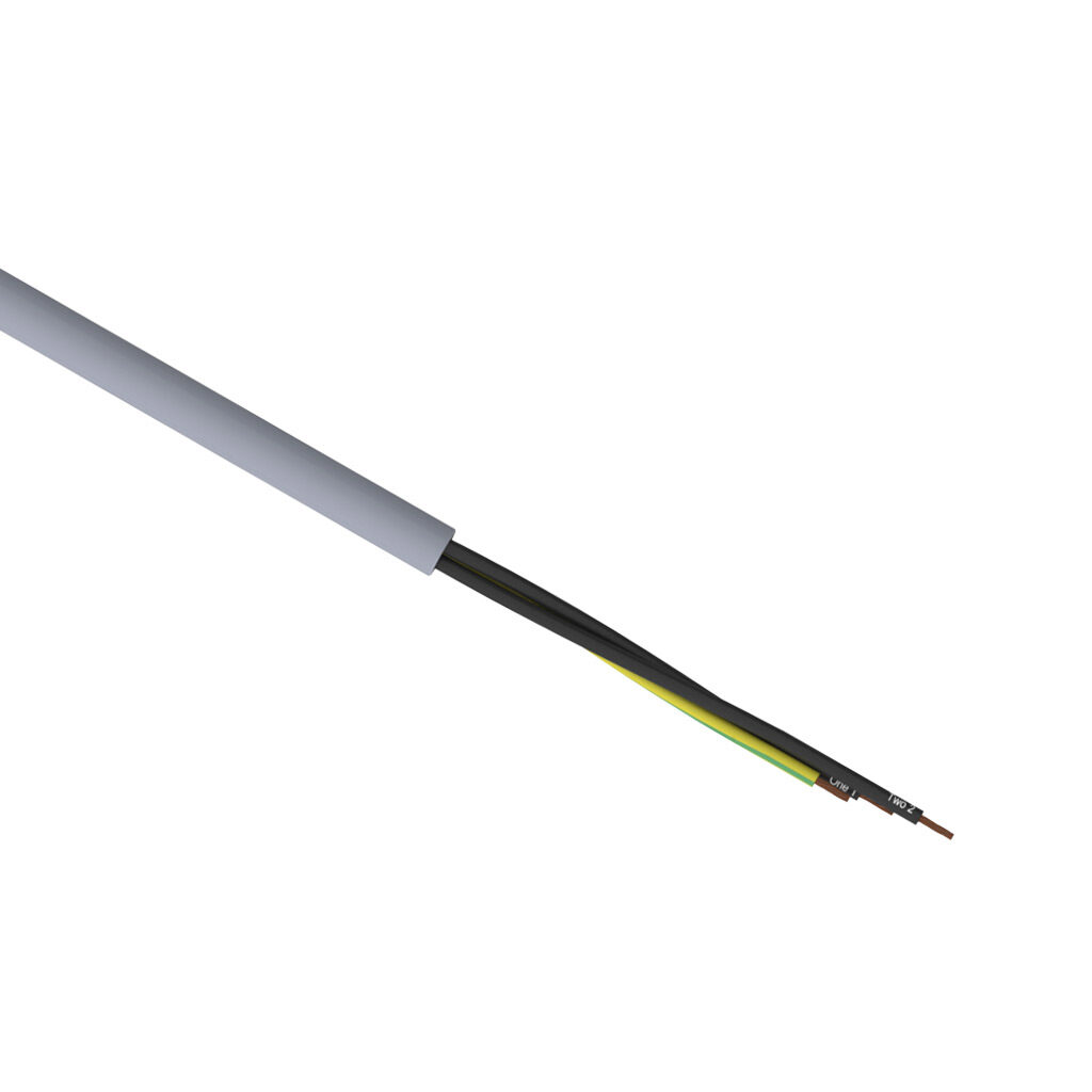 L601803-1 - Lapp OLFLEX 190 flexible control cable, unshielded, 3 conductors (includes ground), 18 AWG, bare copper, PVC conductor insulation material, black with white numbers and green/yellow ground, thermoplastic polymer jacket, gray, cut to le...