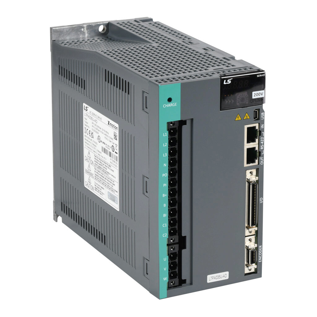 L7PA035U-AD - LS Electric servo drive, 3.5 kW, 230 VAC, 1 and 3-phase, (2) RS-422/RS-485 (RJ45) port(s), Modbus RTU. For use with 1.5 kW-2.2 kW 1-phase and 3.5 kW systems 3-phase systems.