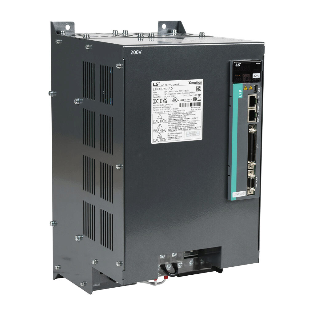 L7PA075U-AD - LS Electric servo drive, 7.5 kW, 230 VAC, 3-phase, (2) RS-422/RS-485 (RJ45) port(s), Modbus RTU. For use with 7.5 kW systems.