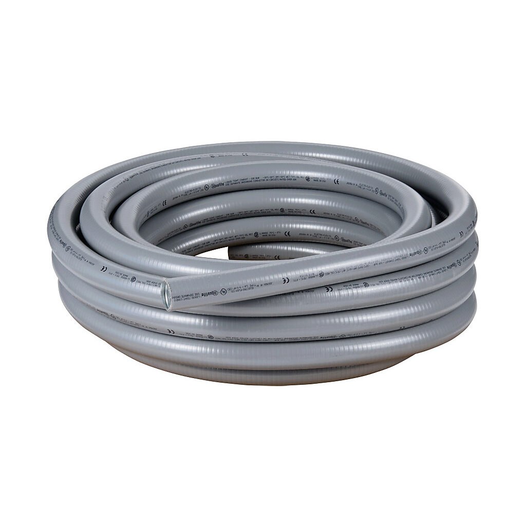 LA-14-50 - Electri-Flex Liquatite liquid-tight flexible metallic conduit, hot dipped galvanized steel, PVC jacket, 1-1/4in trade size, gray, UL-360 Listed, 50ft/15.2m coil length.