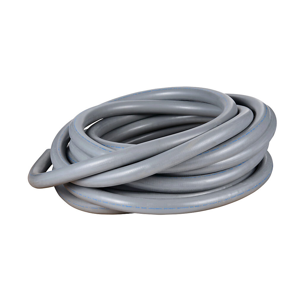 LA-15-50 - Electri-Flex Liquatite liquid-tight flexible metallic conduit, hot dipped galvanized steel, PVC jacket, 1-1/2in trade size, gray, UL-360 Listed, 50ft/15.2m coil length.