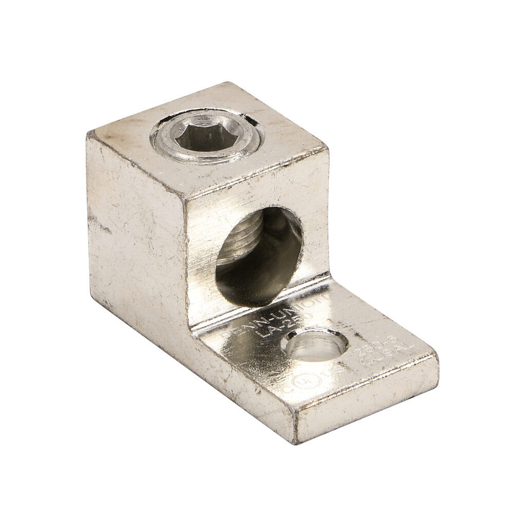 LA-250-1 - Penn-Union mechanical lug, box type, tin-plated aluminum, 600V, 1 openings, (1) 6 AWG stranded copper or aluminum-250 MCM copper or aluminum, AL9CU.