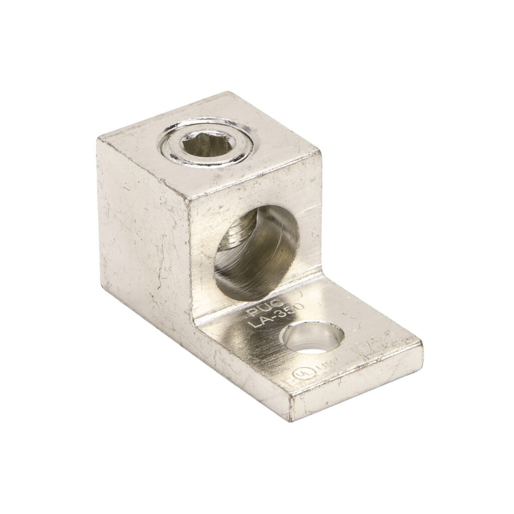 LA-350-1 - Penn-Union mechanical lug, box type, tin-plated aluminum, 600V, 1 openings, (1) 6 AWG stranded copper or aluminum-350 MCM copper or aluminum, AL9CU.