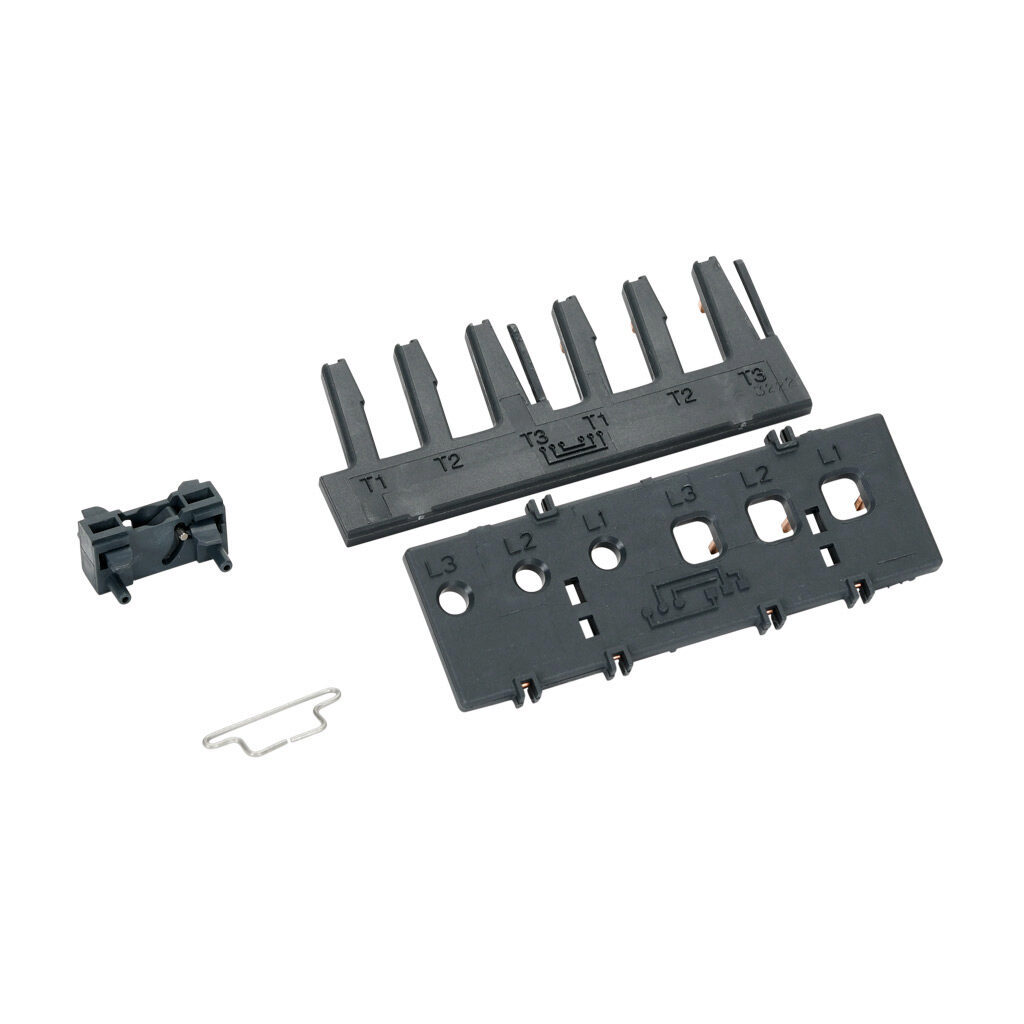 LAD9R1 - Schneider Electric reversing connection kit, for use with Schneider Electric DPE09 to DPE38 contactors, includes line and loadside connection bars and mechanical interlock.