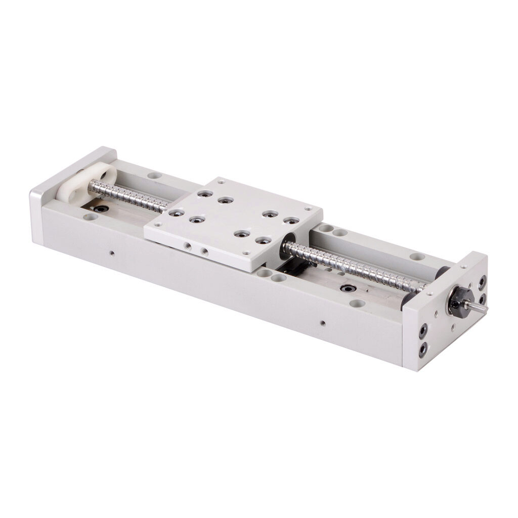 LAHP-25TM102B3M - SureMotion linear actuator assembly, single square bearing rail, 50mm wide, 102mm travel, ball screw, 3mm pitch, carbon steel rail.
