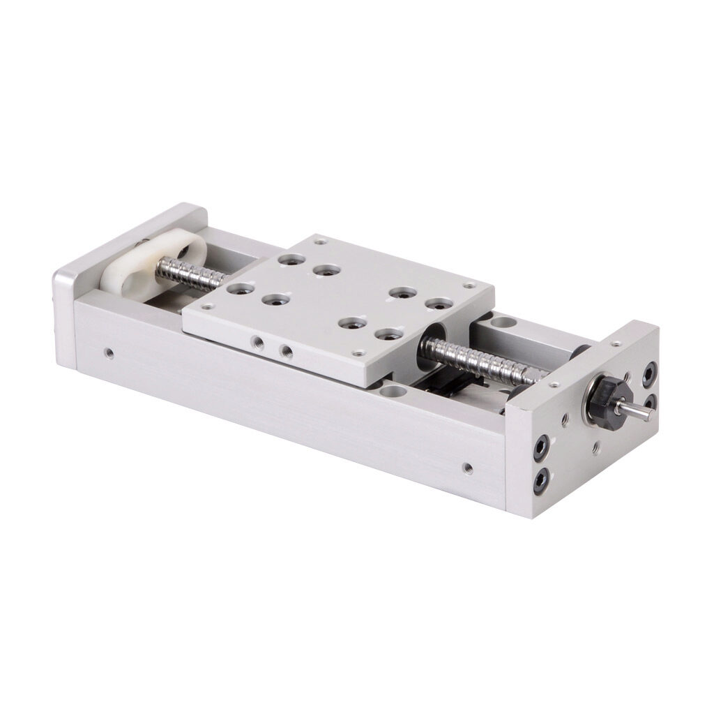 LAHP-25TM52B3M - SureMotion linear actuator assembly, single square bearing rail, 50mm wide, 52mm travel, ball screw, 3mm pitch, carbon steel rail.
