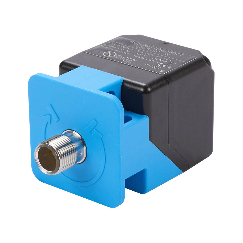 LF40-0P-1H - AutomationDirect inductive proximity sensor, rectangular, 40 x 40 x 66mm body, die-cast zinc nickel-plated housing, PNP, N.O./N.C. complementary outputs, 20mm sensing distance, flush, 100 Hz switching frequency, IP67, 4-pin M12 quick-...