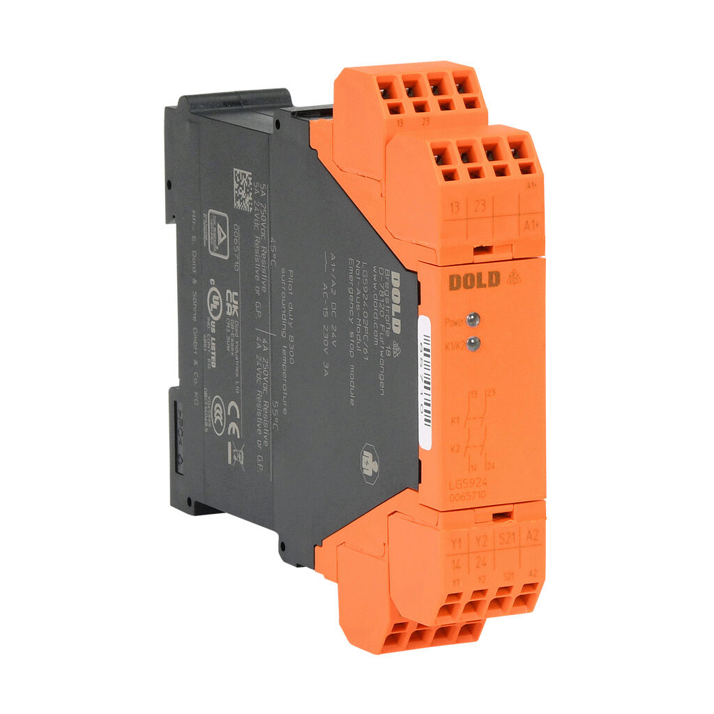 LG5924-02PC-61-24 - Dold safety relay, emergency stop, 1-channel, 24 VDC, (2) N.O. safety output(s), push-in cage clamp.