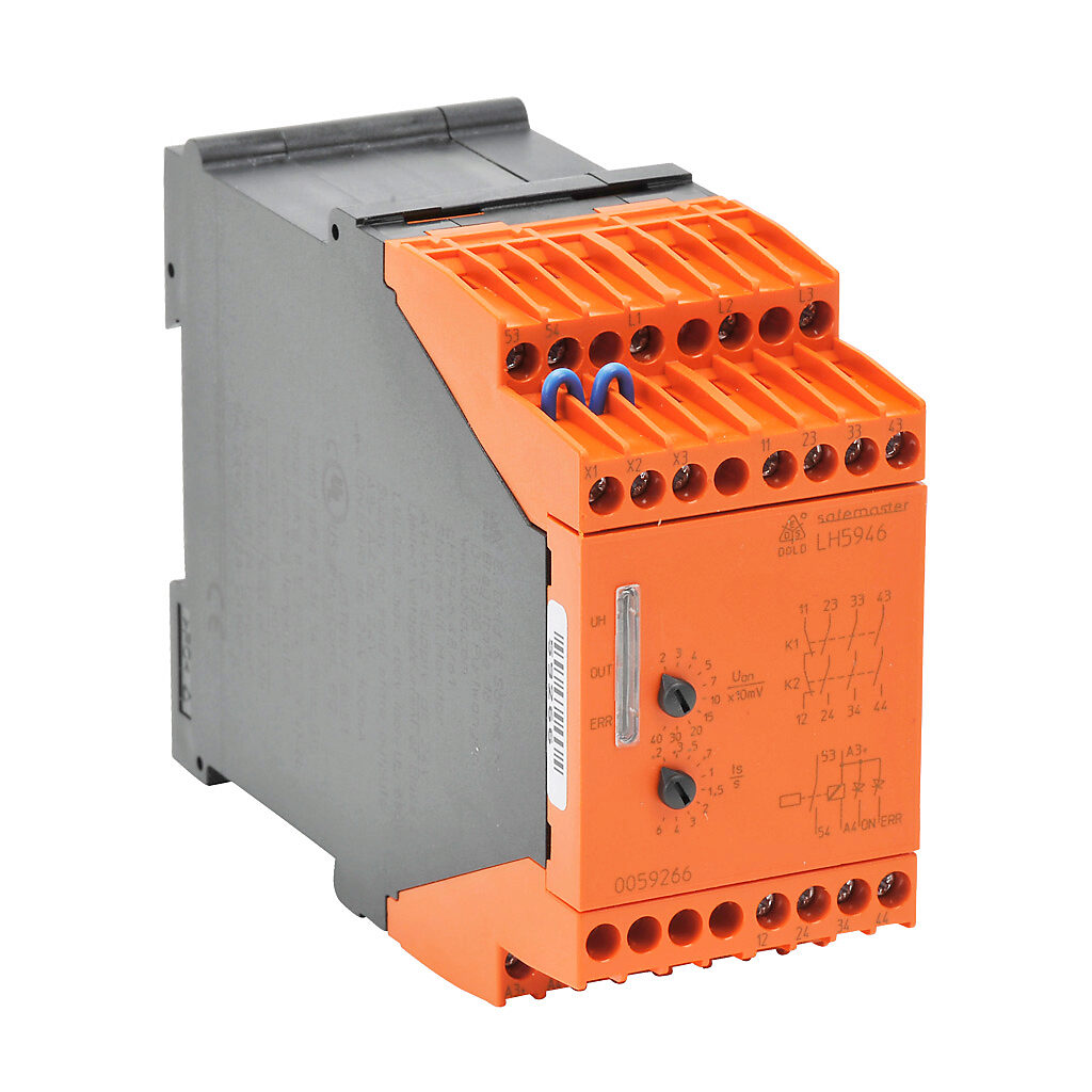 LH5946-48-24-04 - Dold safety relay, motor standstill monitoring, 20-400 mV, 2-channel, 24 VDC, (3) N.O. and (1) N.C. safety output(s), fixed screw terminals.