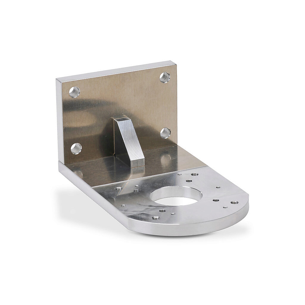 LM-001D - JTEKT right angle bracket, metal. For use with JTEKT TRDA-20 series encoders. Mounting hardware included. Requires TRDA-20SND or TRDA-25SND replacement mounting flange and (4) customer-supplied #6-32 UNC x 1/2in fasteners.
