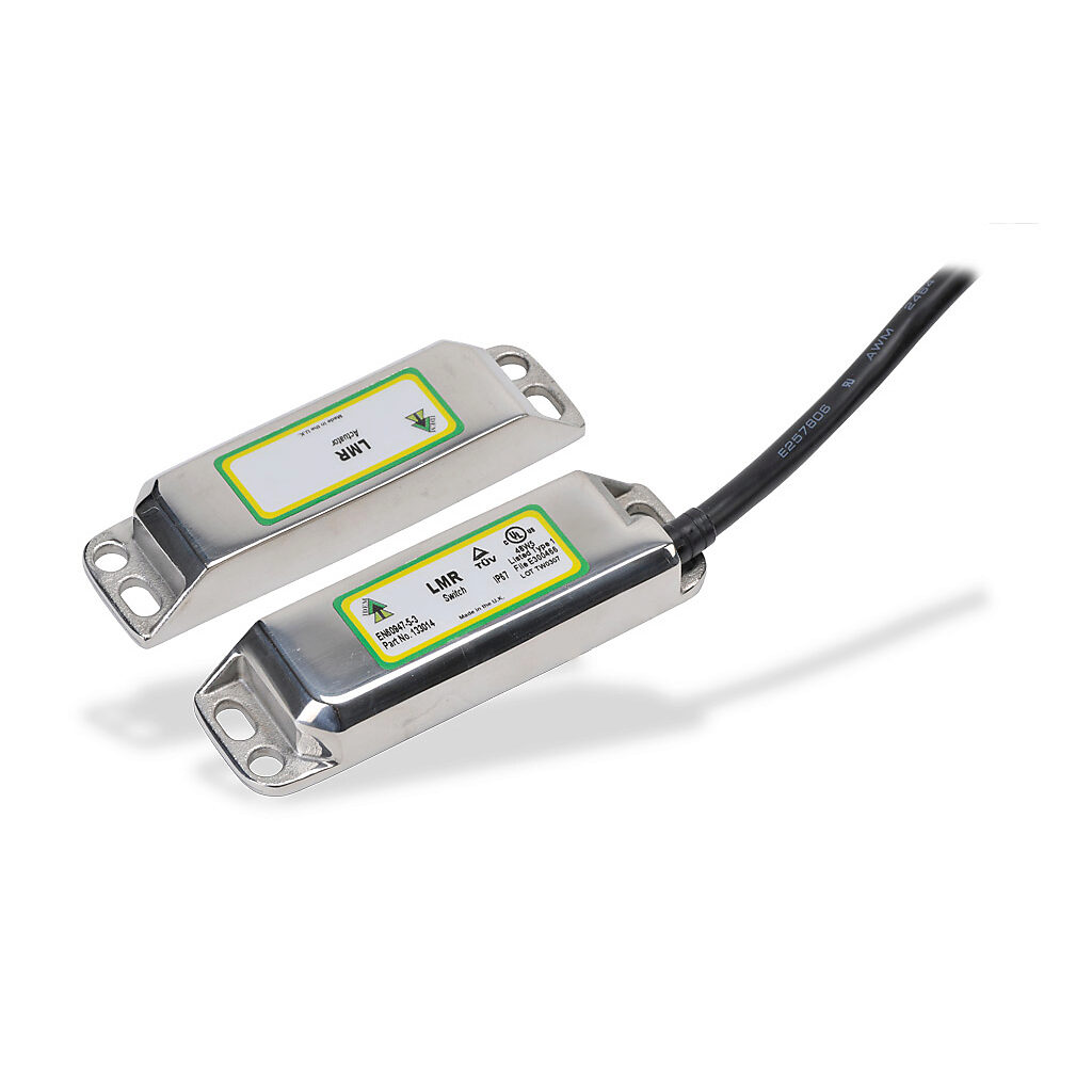 LMR-133014 - IDEM safety switch set, non-contact magnetic, (2) N.C. safety output(s), (1) N.O. monitoring output(s), 316 stainless steel housing, 88 x 25mm, pigtail, 16.4ft/5m cable length.
