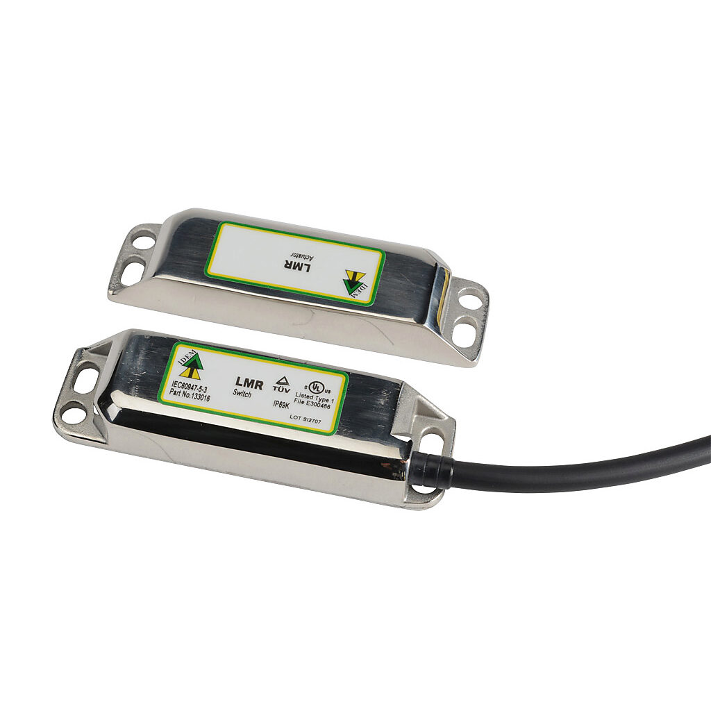 LMR-133016 - IDEM safety switch set, non-contact magnetic, (2) N.C. safety output(s), (1) N.O. monitoring output(s), 316 stainless steel housing, 88 x 25mm, 8-pin M12 quick-disconnect, 9.8in/250mm cable length.