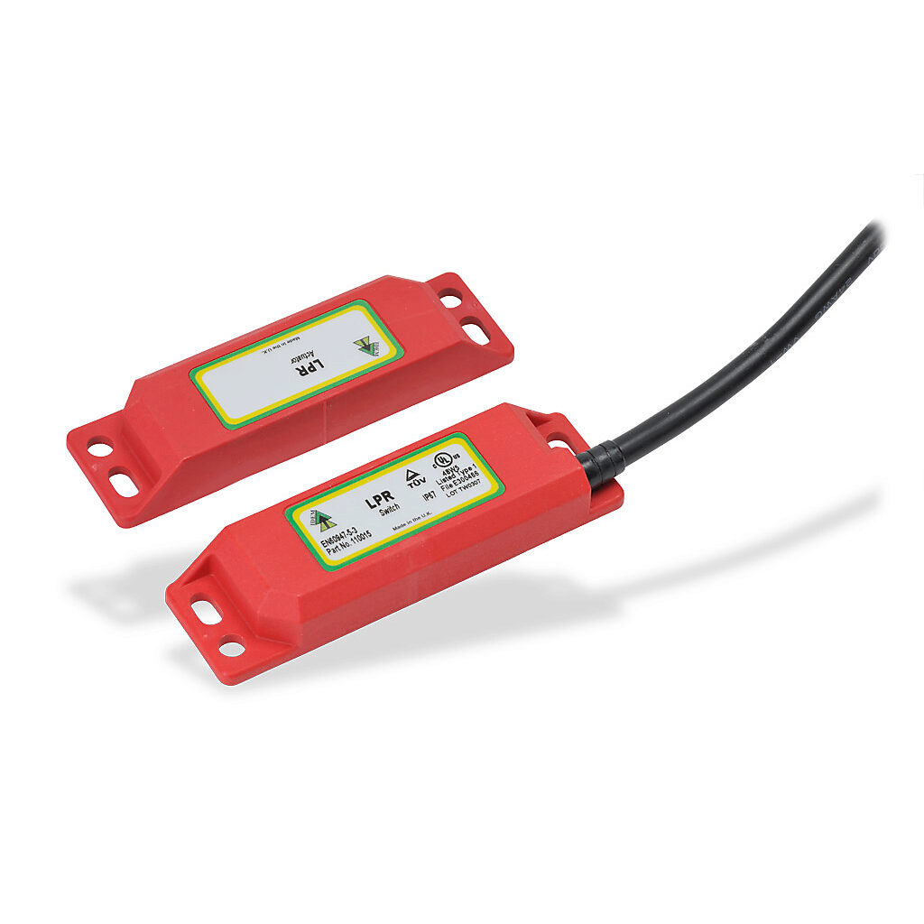 LPR-110015 - IDEM safety switch set, non-contact magnetic, (2) N.C. safety output(s), (1) N.O. monitoring output(s), plastic housing, 88 x 25mm, pigtail, 32.8ft/10m cable length.