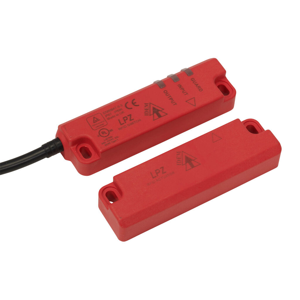 LPZ-M-402002 - IDEM Z-Range safety switch set, non-contact master coded RFID, (1) pair OSSD safety output(s), (1) status monitoring output(s), polyester housing, 91 x 26mm, pigtail, 16.4ft/5m cable length.