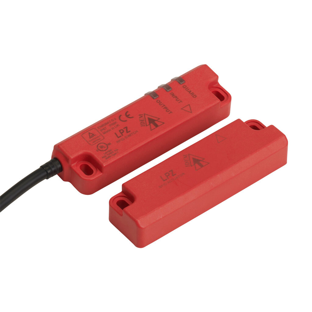 LPZ-M-402004 - IDEM Z-Range safety switch set, non-contact master coded RFID, (1) pair OSSD safety output(s), (1) status monitoring output(s), polyester housing, 91 x 26mm, 8-pin M12 quick-disconnect, 9.8in/250mm cable length.