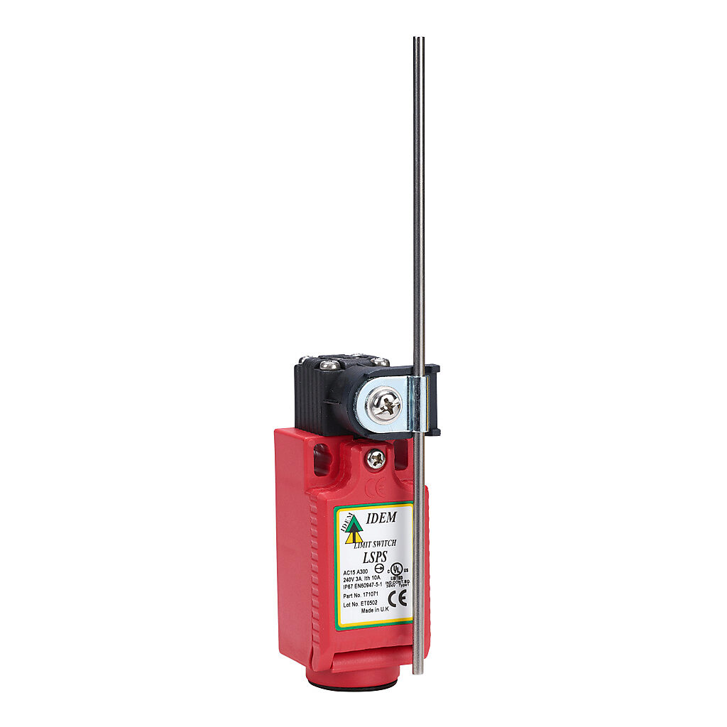 LSPS-171071 - IDEM safety limit switch, side rotary adjustable brass rod, (1) N.C. safety output(s), (1) N.O. monitoring output(s), snap action, polyester, (1) 1/2in female NPT conduit.