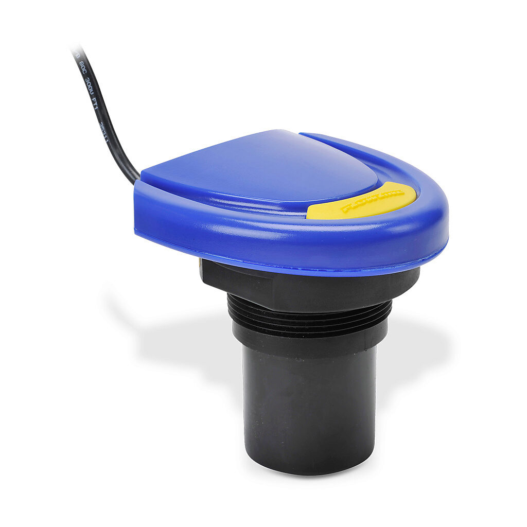 LU28-00 - Flowline EchoSonic II ultrasonic liquid level sensor, 26.2ft/8m sensing range, 4-20 mA, 14-28 VDC, 2in male NPT process connection.