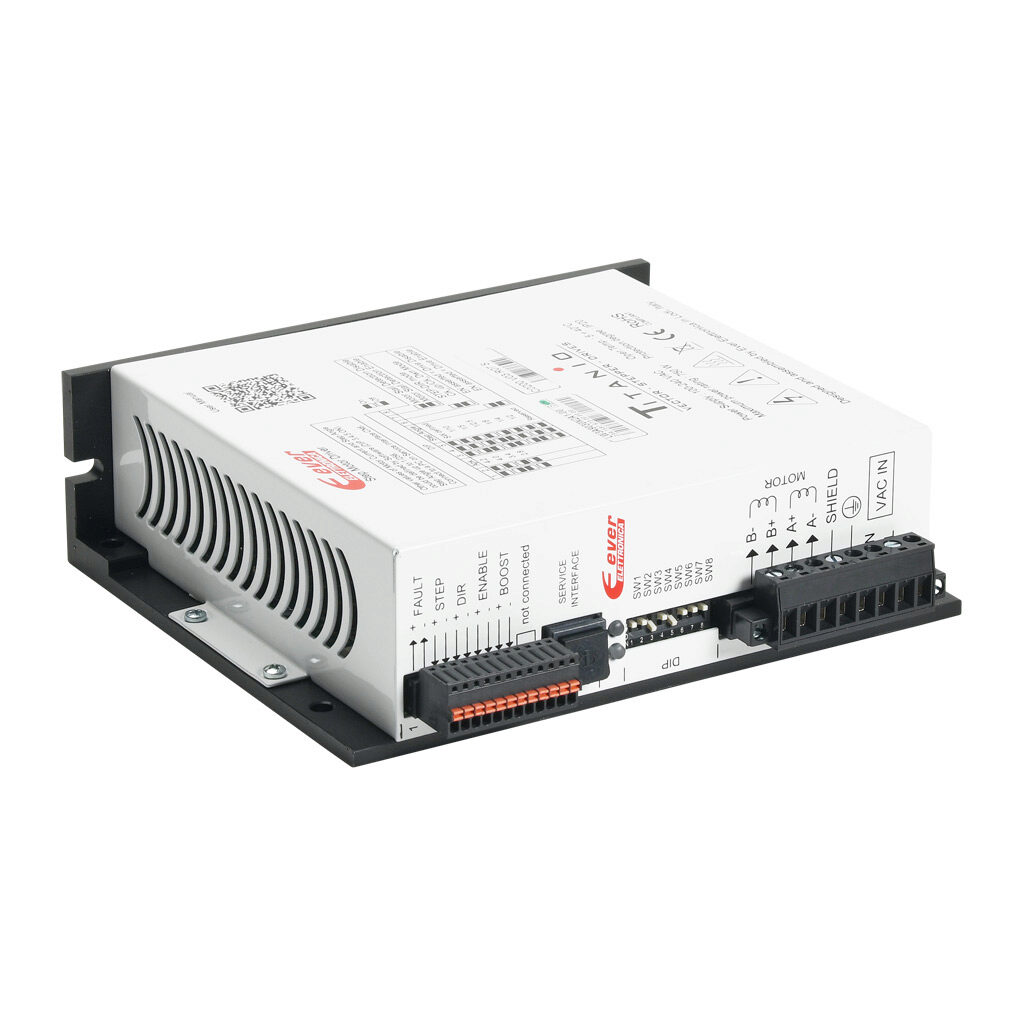 LW3A9030N2A1-00 - Ever Motion Solutions AC open loop advanced microstepping stepper drive, 4.2A per phase, 2-phase output, 100-240 VAC, bipolar, position mode, 200 to 65536 steps per revolution.