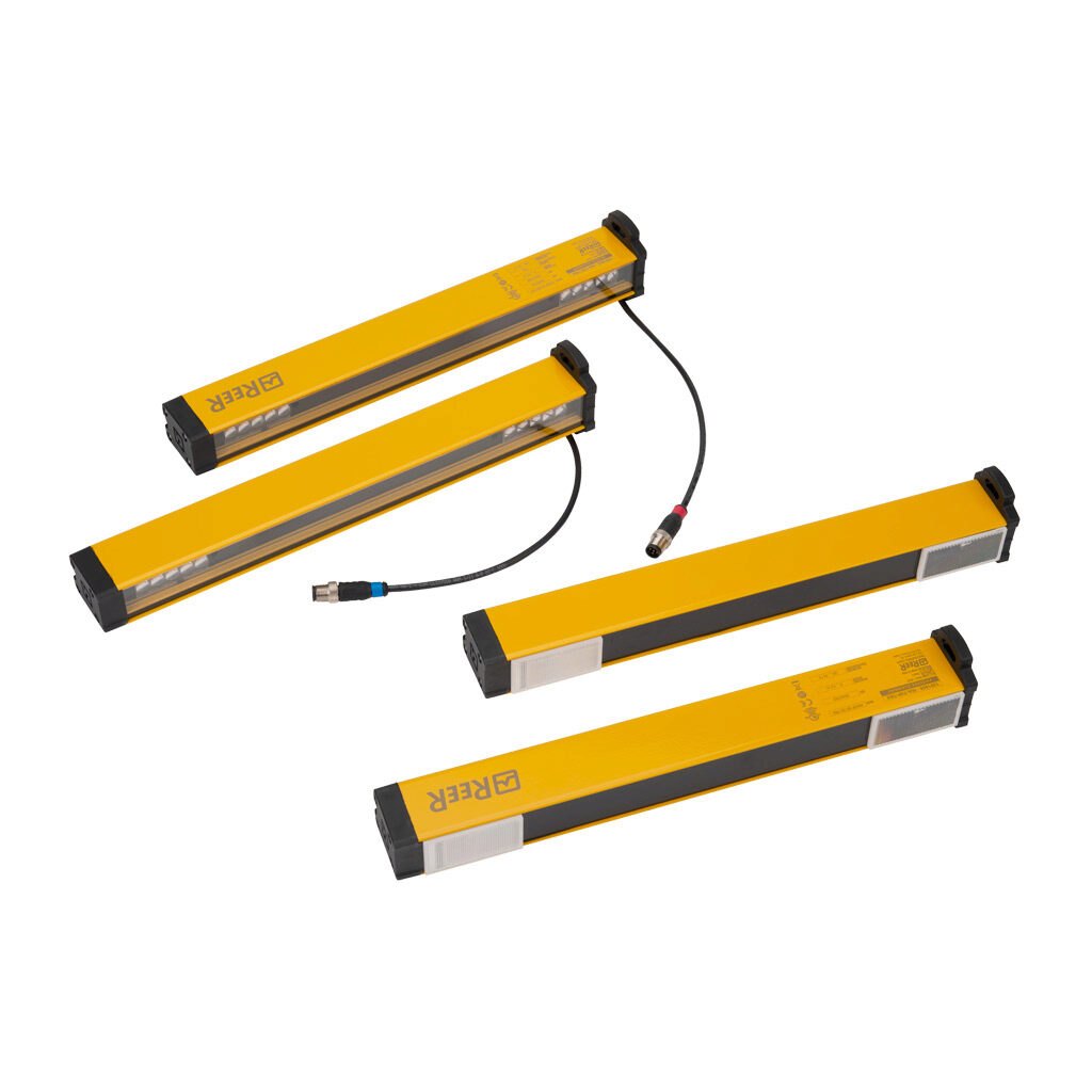 MA-T4P-TRX - ReeR T-type muting arm pair, active/passive pair, 4 parallel beams, two way. For use with ReeR Safegate light curtains.