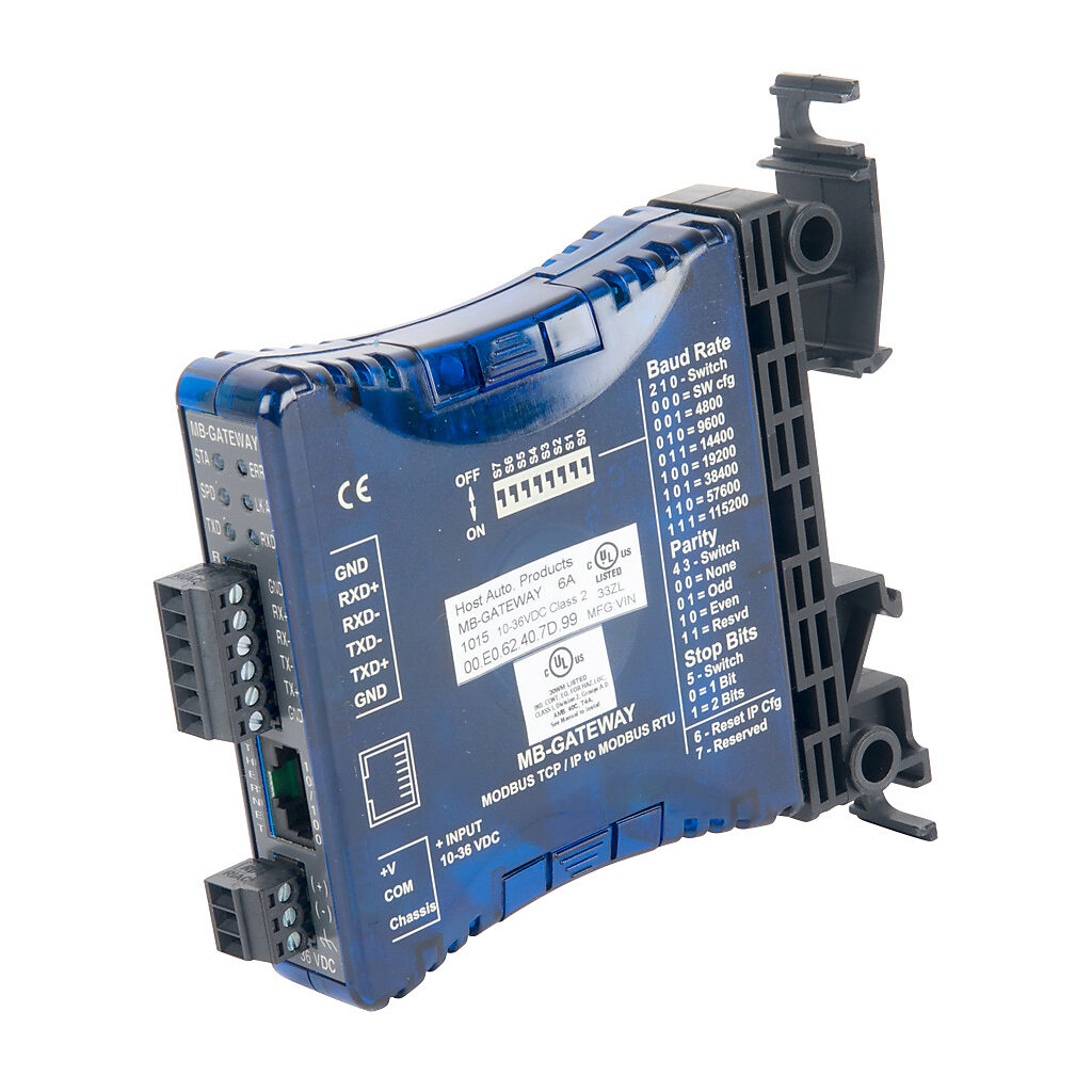MB-GATEWAY - AutomationDirect Modbus gateway, Ethernet to serial, (1) Ethernet 10/100Base-T (RJ45) and (1) RS-422/485 (6-pin terminal) port(s), (12) simultaneous Ethernet connections, (128) serial device(s), 12-24 VDC required.