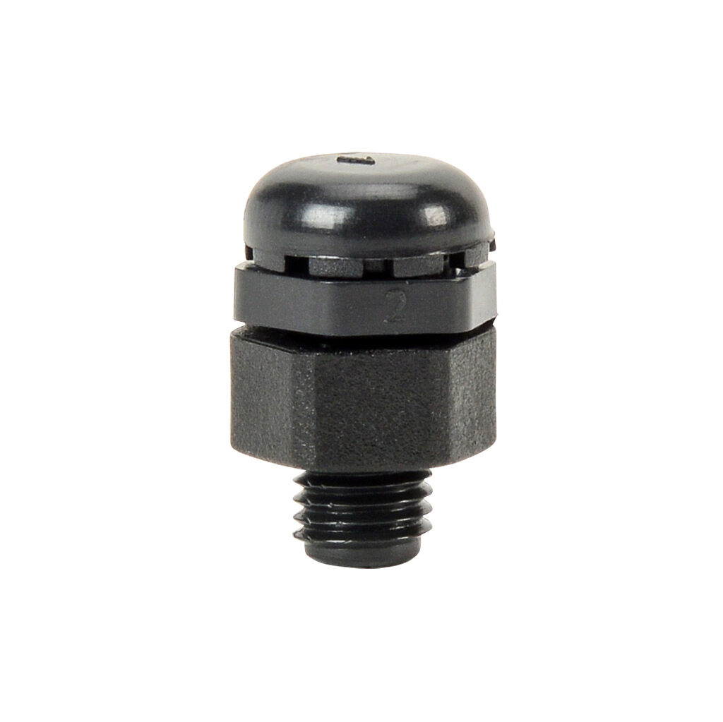 MBVPG-21-L - Bimed pressure relief vent plug, M6 x 0.75mm thread type, polyamide, black, 133 mL/min @ 70 mBar (1 psi), IP67 IP68 IP69K. Package of 2.