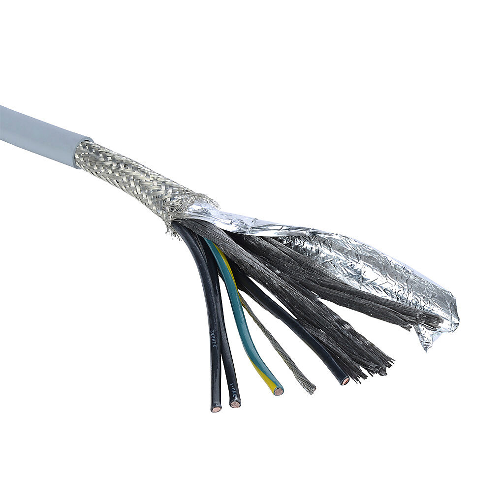 MCTC-10-4S-1 - Southwire flexible control cable, shielded, 4 conductors (includes ground), 10 AWG, bare copper, PVC/Nylon conductor insulation material, black with white numbers and green/yellow ground, TPE jacket, gray, cut to length.