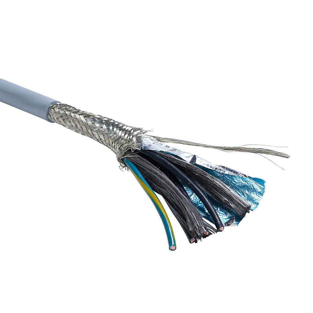 MCTC-12-4S-1 - Southwire flexible control cable, shielded, 4 conductors (includes ground), 12 AWG, bare copper, PVC/Nylon conductor insulation material, black with white numbers and green/yellow ground, TPE jacket, gray, cut to length.