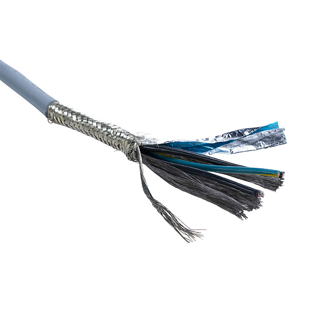 MCTC-14-3S-1 - Southwire flexible control cable, shielded, 3 conductors (includes ground), 14 AWG, bare copper, PVC/Nylon conductor insulation material, black with white numbers and green/yellow ground, TPE jacket, gray, cut to length.