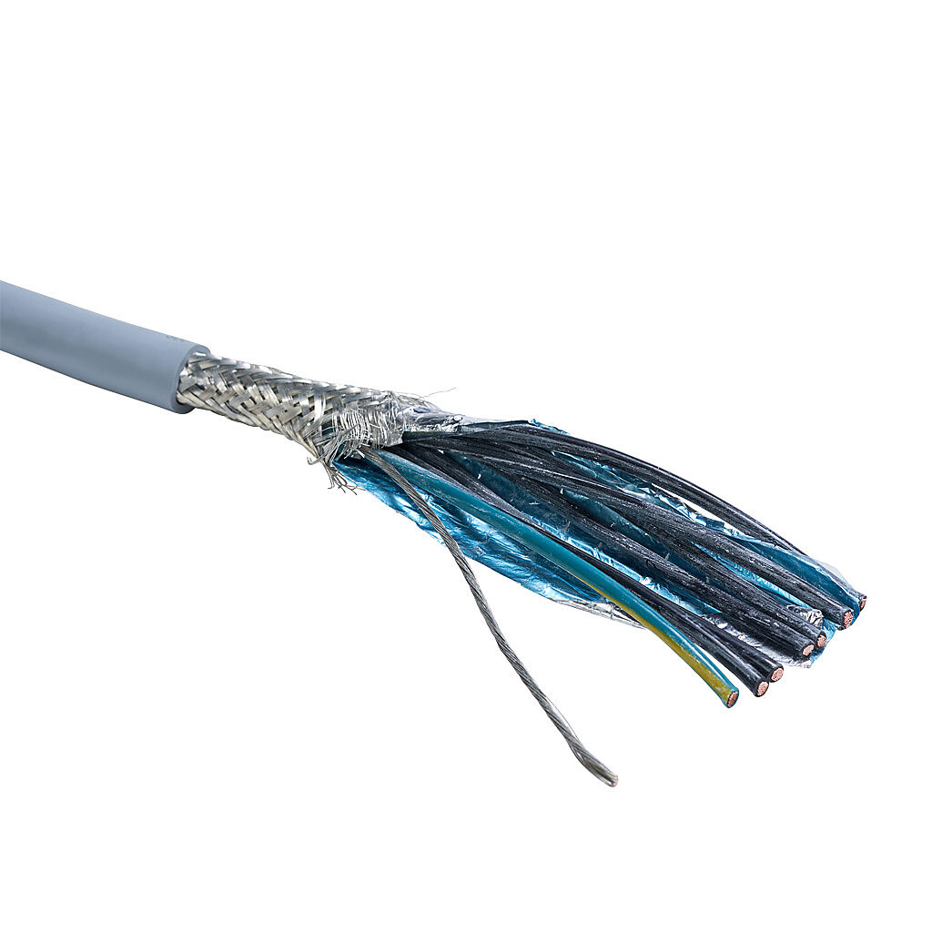 MCTC-14-7S-1 - Southwire flexible control cable, shielded, 7 conductors (includes ground), 14 AWG, bare copper, PVC/Nylon conductor insulation material, black with white numbers and green/yellow ground, TPE jacket, gray, cut to length.