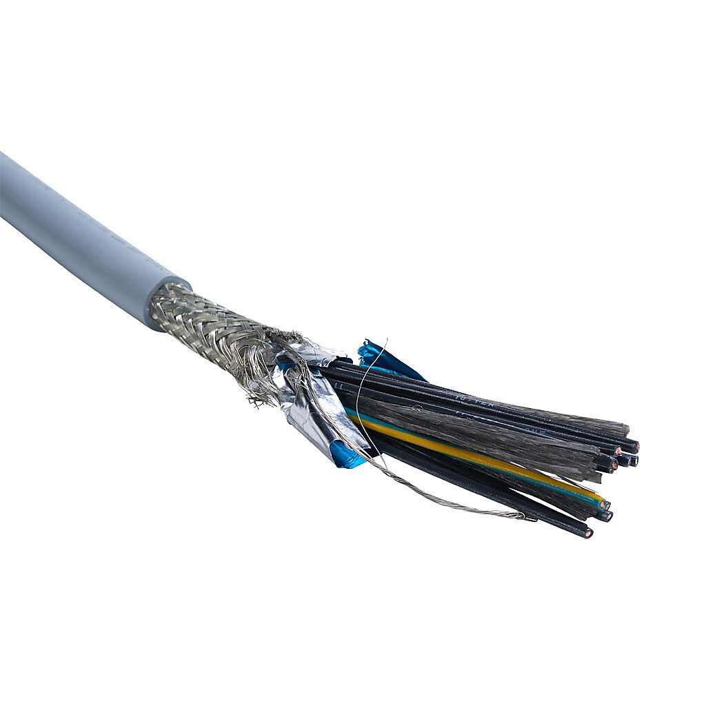 MCTC-16-12S-1 - Southwire flexible control cable, shielded, 12 conductors (includes ground), 16 AWG, bare copper, PVC/Nylon conductor insulation material, black with white numbers and green/yellow ground, TPE jacket, gray, cut to length.