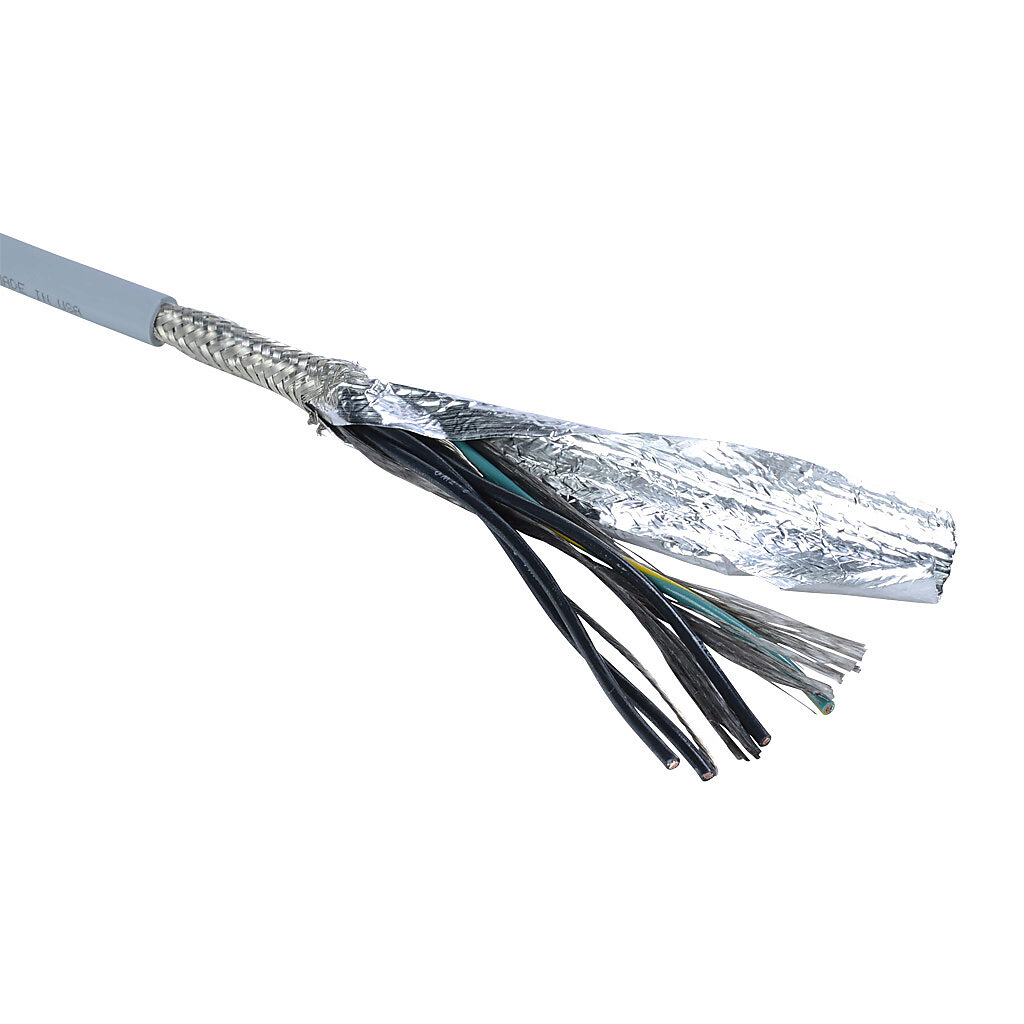MCTC-16-4S-1 - Southwire flexible control cable, shielded, 4 conductors (includes ground), 16 AWG, bare copper, PVC/Nylon conductor insulation material, black with white numbers and green/yellow ground, TPE jacket, gray, cut to length.