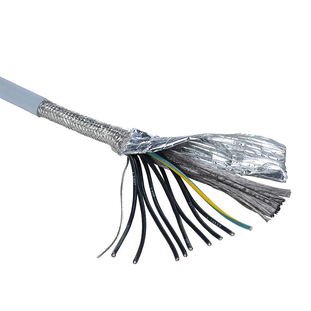 MCTC-16-9S-1 - Southwire flexible control cable, shielded, 9 conductors (includes ground), 16 AWG, bare copper, PVC/Nylon conductor insulation material, black with white numbers and green/yellow ground, TPE jacket, gray, cut to length.