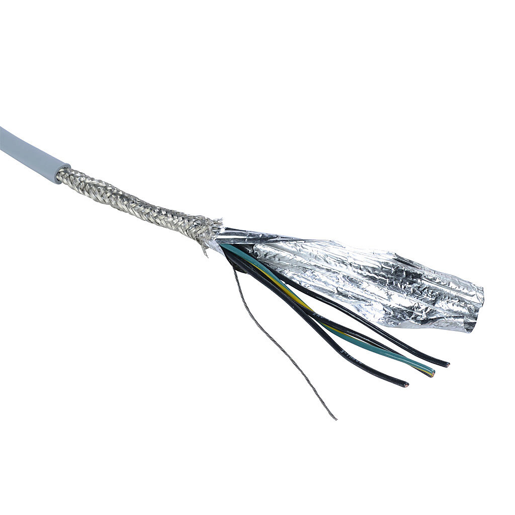 MCTC-18-4S-1 - Southwire flexible control cable, shielded, 4 conductors (includes ground), 18 AWG, bare copper, PVC/Nylon conductor insulation material, black with white numbers and green/yellow ground, TPE jacket, gray, cut to length.