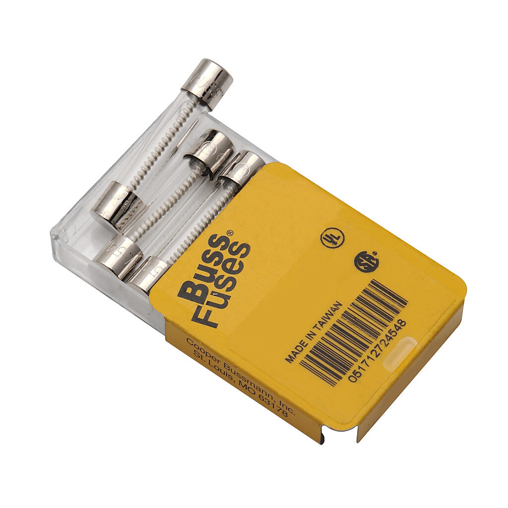 MDL1 - Bussmann fuse, MDL series, small dimension, time-delay, 1A, 250 VAC, glass tube. Package of 5. Supplemental, electronic protection applications. Manufacturer part number: MDL-1-R.