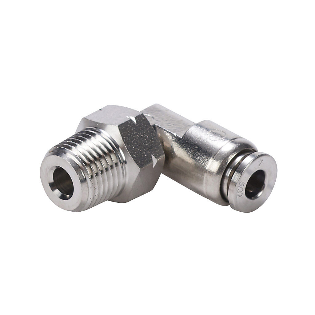 ME532-18N-SS - NITRA pneumatic push-to-connect fitting, elbow, rotating, 316 stainless steel body, 316 stainless steel threads, (1) 1/8in male NPT to (1) 5/32in (4mm) push-to-connect.