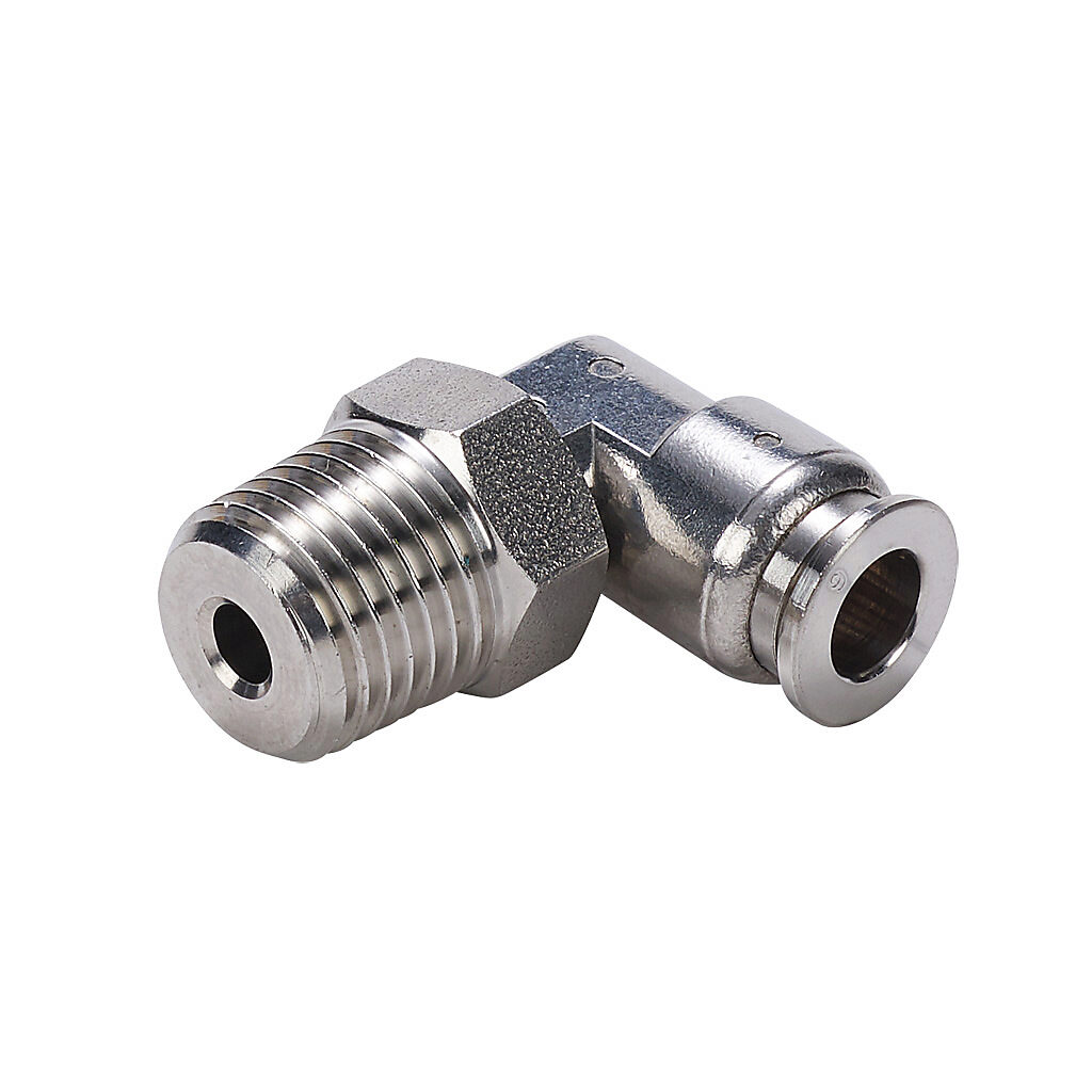 ME6M-14R-SS - NITRA pneumatic push-to-connect fitting, elbow, rotating, 316 stainless steel body, 316 stainless steel threads, (1) R1/4 male BSPT to (1) 6mm push-to-connect.