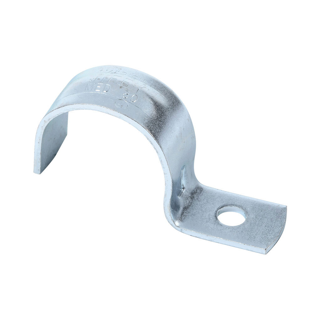 MED80 - Minerallac 1-hole conduit mount strap, medium duty, UL Type UL 1565. Package of 50. For use with 1-1/2in RMC/IMC/LFMC.