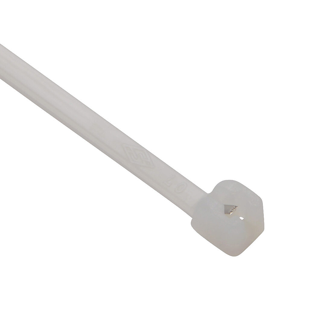 MET.2.2102R - SapiSelco ME-T series steel tooth cable tie, general purpose, nylon 6.6, 3.94in length, 0.1in width, 28lb tensile strength, 0.94in maximum bundle diameter, natural. Package of 100.