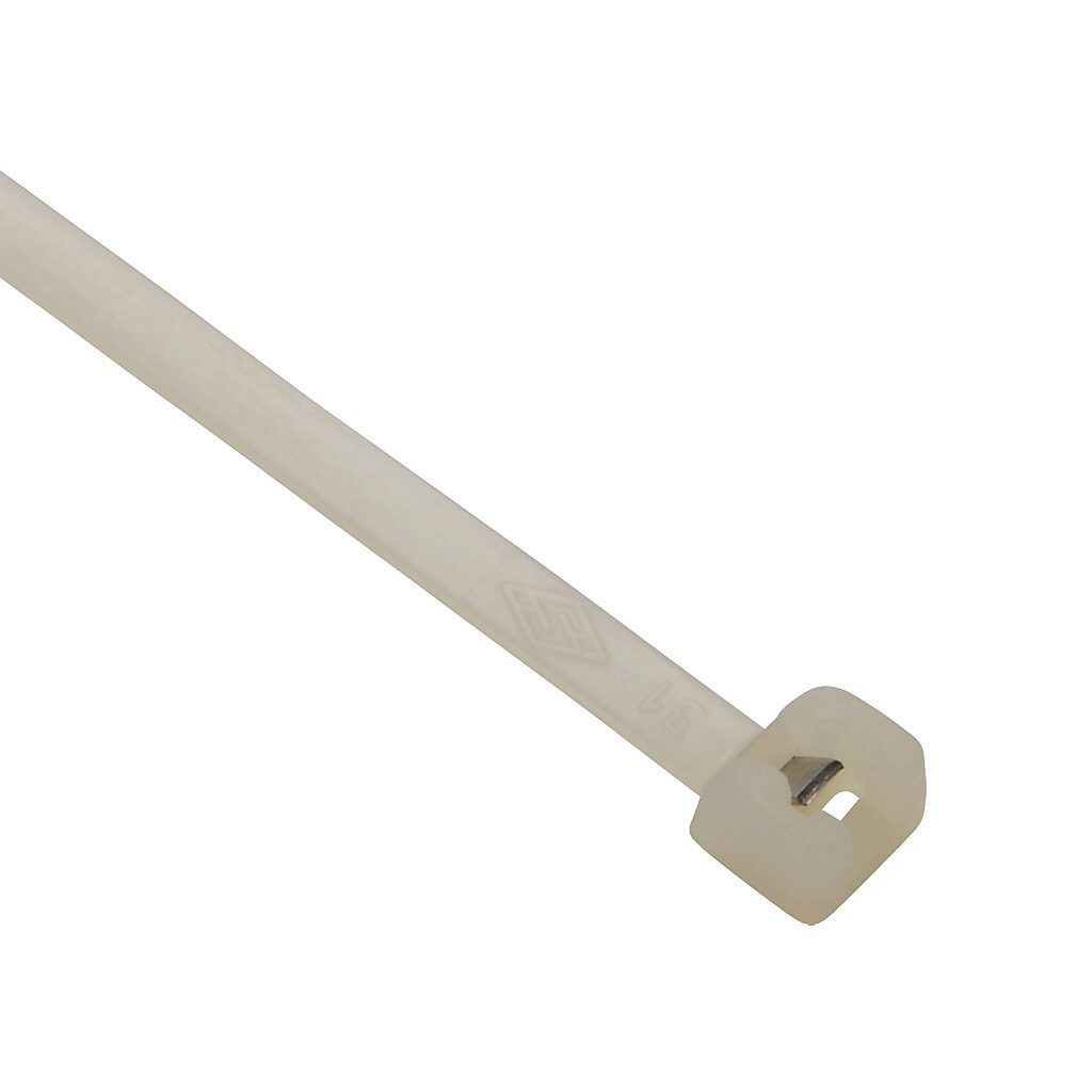 MET.2.2112R - SapiSelco ME-T series steel tooth cable tie, general purpose, nylon 6.6, 11.02in length, 0.14in width, 39lb tensile strength, 3.15in maximum bundle diameter, natural. Package of 100.